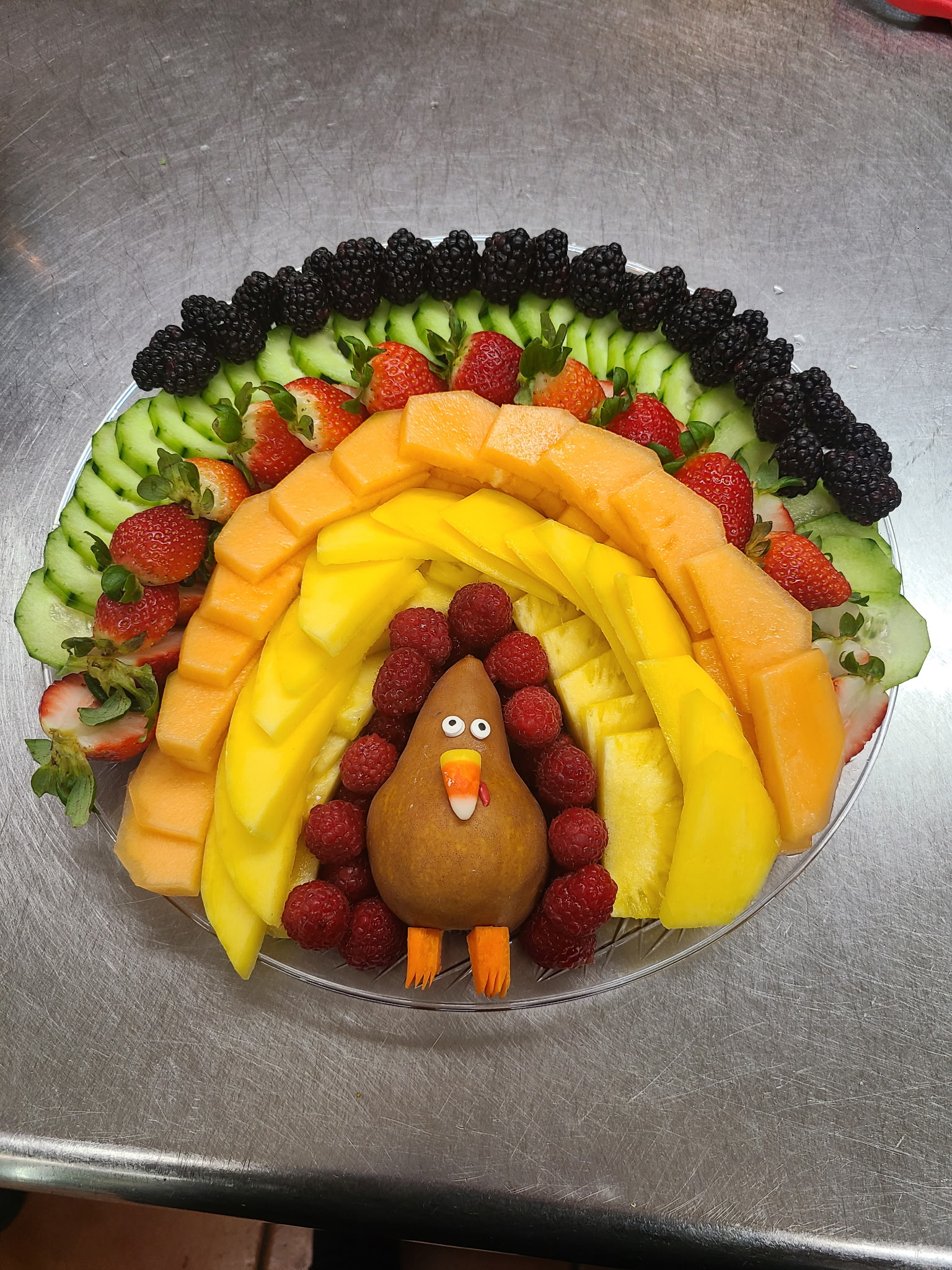 Thanksgiving turkey fruit arrangement