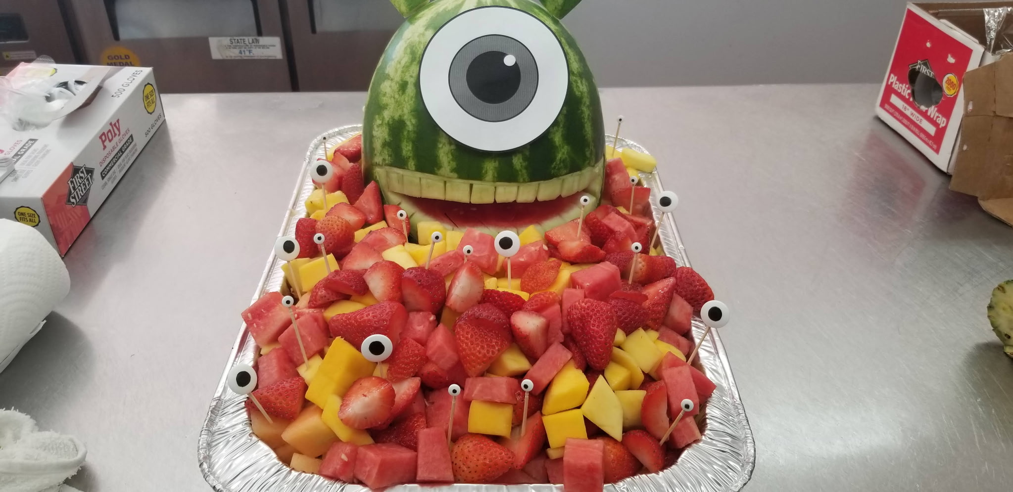 Monster watermelon carving for kids party